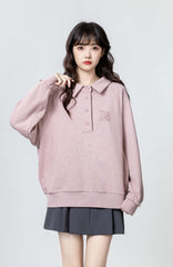 Pink Collared Pullover Sweatshirt
