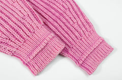 Pink Crewneck Ribbed Knit Sweater