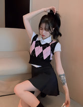 Pink Diamond Patterned Knitted Vest