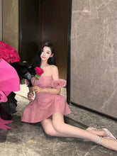 Pink Flower Sleeves Off-Shoulders Fairy Dress