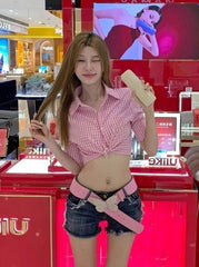 Pink Gingham Crop Tie Front Shirt