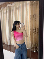 Pink Gradient Asymmetric Crop Top