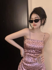 Pink Leopard Pattern Sling Mini Dress