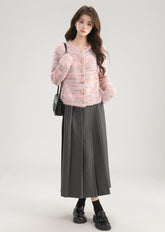 Pink Mohair Knit Cardigan Sweater