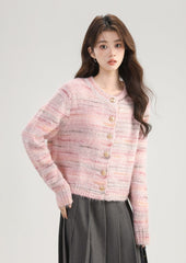 Pink Mohair Knit Cardigan Sweater