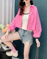 Pink Oversized Cropped Shirt