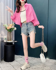 Pink Oversized Cropped Shirt