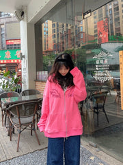 Pink Oversized Lightning Graphic Zip-Up Hoodie