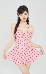 Pink Polka Dot One-Piece Swim Dress