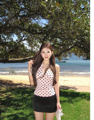 Pink Polkadot Halterneck Top