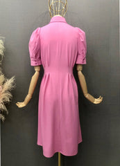 Pink Puffed Sleeves Midi Dress