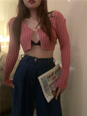 Pink Ribbed Open Cardigan