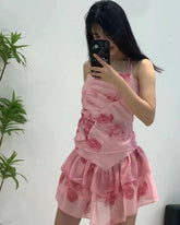 Pink Ruched Floral Fairy Top