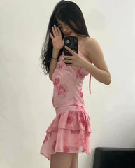 Pink Ruched Floral Fairy Top