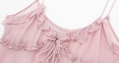Pink Sheer Ruffled Sling Top