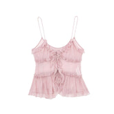 Pink Sheer Ruffled Sling Top