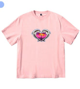 Pink Silver Heart Print T-Shirt