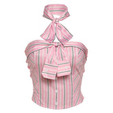 Pink Stripes Button Up Tube And Neck Scarf Set