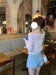 Pink Textured See-Through Cardigan