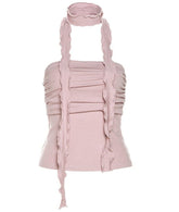 Pink Tube Top With Lettuce Edge Scarf Detail