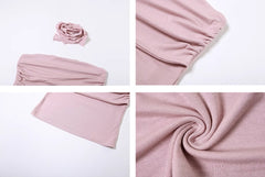 Pink Tube Top With Lettuce Edge Scarf Detail