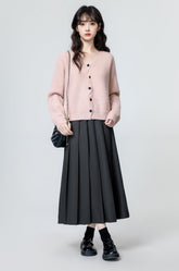 Pink Vneck Asymmetrical Knit Cardigan