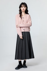 Pink Vneck Asymmetrical Knit Cardigan