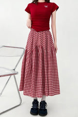 Plaid A Line Midi Skirt Flowy Casual Style