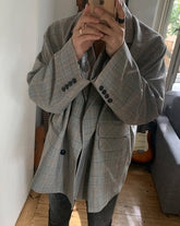 Plaid Casual Blazer Korean Style Loose Fit