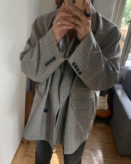 Plaid Casual Blazer Korean Style Loose Fit