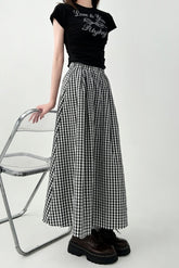 Plaid High Waist A Line Midi Skirt