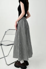 Plaid High Waist A Line Midi Skirt