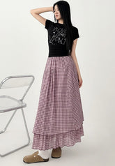 Plaid High Waist Layered A Line Maxi Skirt