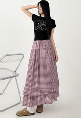 Plaid High Waist Layered A Line Maxi Skirt