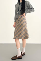 Plaid Khaki High Waist Slim Fit Skirt