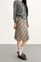 Plaid Khaki High Waist Slim Fit Skirt