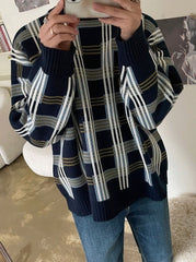 Plaid Knit Pullover Sweater Casual Outerwear