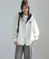 Plaid Patchwork Dachshund Embroidery Zip Up Sweatshirt