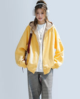 Plaid Patchwork Hooded Zip Up Sweatshirt Jacket
