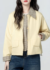 Plaid Patchwork Lapel Short Jacket Casual Outerwear