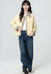 Plaid Patchwork Lapel Short Jacket Casual Outerwear