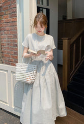 Plaid Patchwork Waist Dress Summer Fashion Style