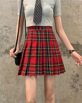 Red Plaid Pleated School Girl Skirt