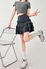 Plaid Ruffle Hem High Waist Skirt