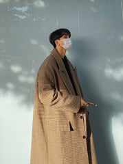 Plaid Blend Casual Long Coat