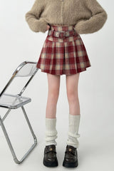 Plaid Pleated Skirt Retro High Waist