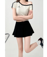 Pleated High Waist A Line Short Skirt Gray