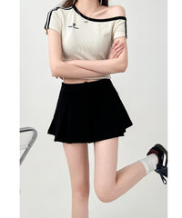 Pleated High Waist A Line Short Skirt Gray