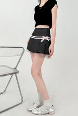 Pleated Lace Trim Striped Summer Skirt