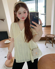 Plus Size Loose Short Sleeve Shirt Vacation Style
